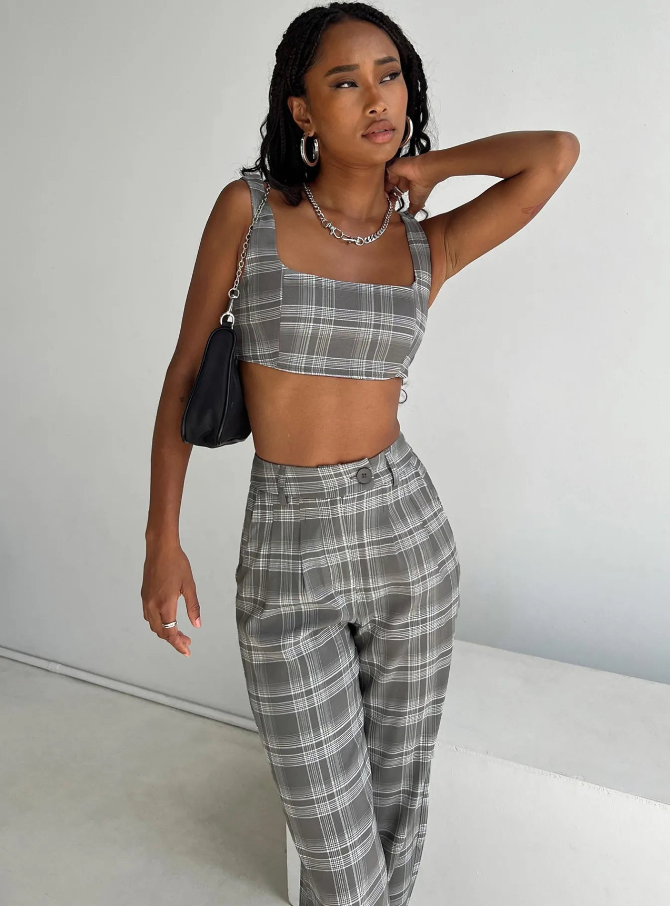 Princess Polly Huxley Setcheck Grey Sale