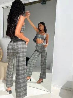 Princess Polly Huxley Setcheck Grey Sale
