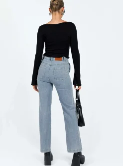 Princess Polly Ikena Straight Leg Jeans Light Wash Denim Sale