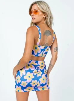 Princess Polly Ilina Mid Rise Mini Skirt Floral  Blue Cheap