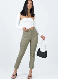 Princess Polly In Line Straight Leg Cargo Pants  Green Sale