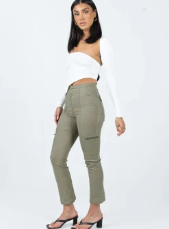 Princess Polly In Line Straight Leg Cargo Pants  Green Sale