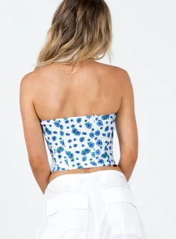 Princess Polly In The Moment Strapless Top  White / Blue Store