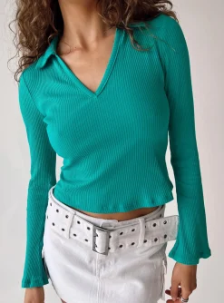 Princess Polly Inari Long Sleeve Top  Green Flash Sale