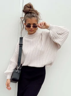 Princess Polly Innerbloom Oversized Sweater  Beige Fashion