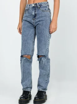 Princess Polly Intentions Straight Leg Knee Ripjean Eco   Denim Discount