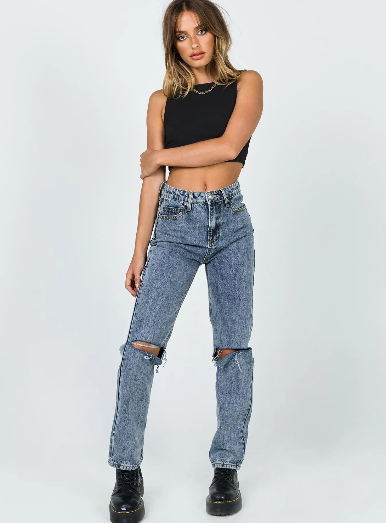 Princess Polly Intentions Straight Leg Knee Ripjean Eco Denim Discount