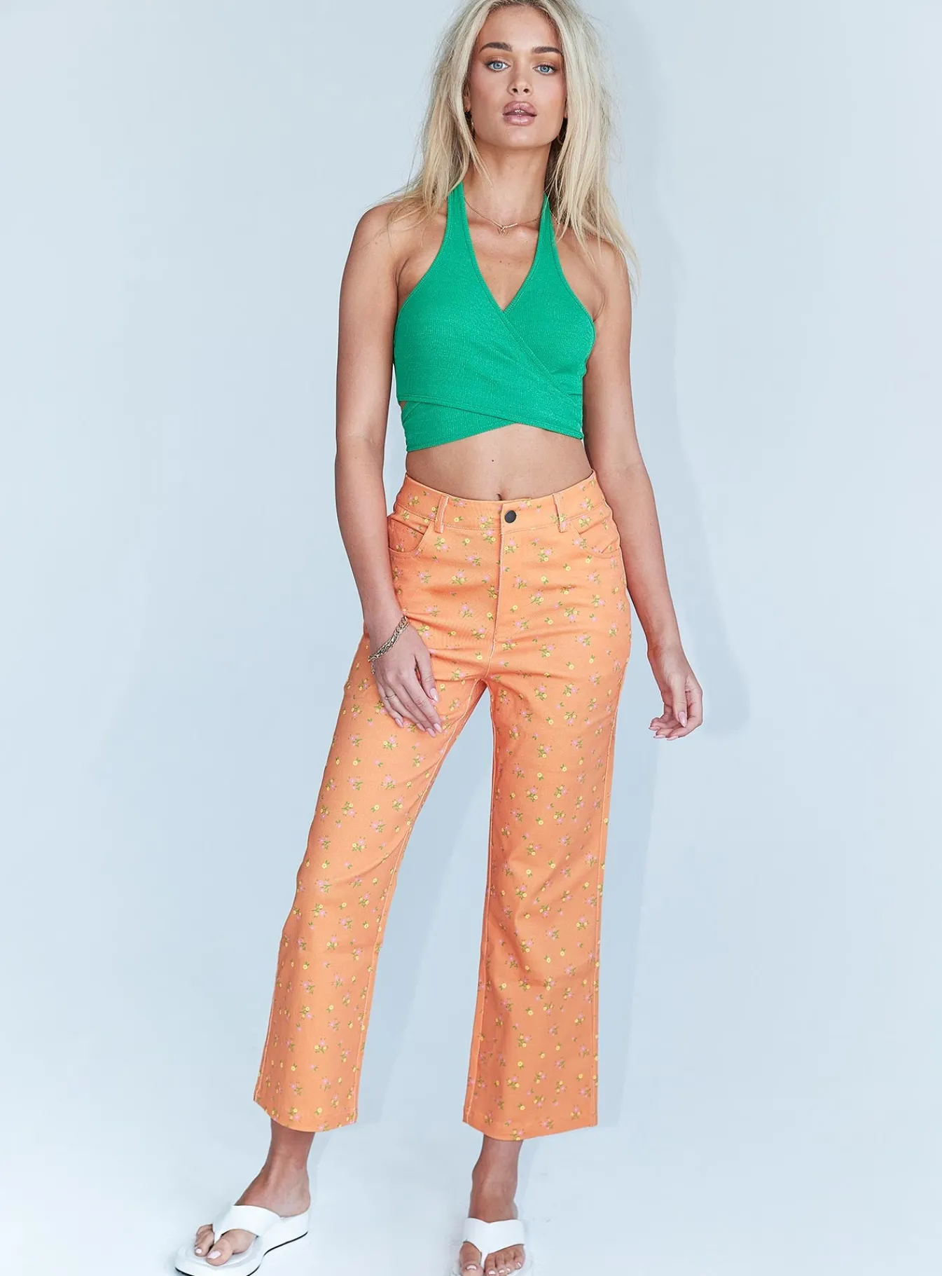 Princess Polly Ivy Floral Straight Leg Jeans Orange Sale
