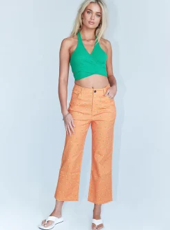 Princess Polly Ivy Floral Straight Leg Jeans Orange Sale
