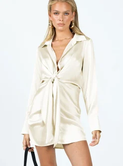 Princess Polly Ixia Long Sleeve Mini Dress  Cream Cheap