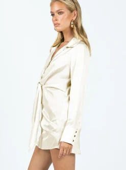 Princess Polly Ixia Long Sleeve Mini Dress  Cream Cheap