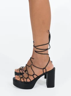 Princess Polly Jae Platform Strappy Heels  Black Sale