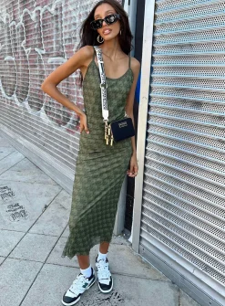 Princess Polly Jagger &Amp; Stone Demi Mesh Maxi Dress Khaki   Green Fashion