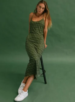 Princess Polly Jagger &Amp; Stone Demi Mesh Maxi Dress Khaki   Green Fashion
