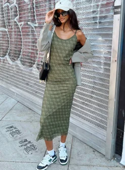 Princess Polly Jagger &Amp; Stone Demi Mesh Maxi Dress Khaki   Green Fashion
