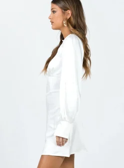Princess Polly Jalene Satin Long Sleeve Mini Dress  White Cheap