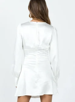 Princess Polly Jalene Satin Long Sleeve Mini Dress  White Cheap