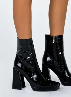 Princess Polly Jamie Croc Platform Boots Black Store