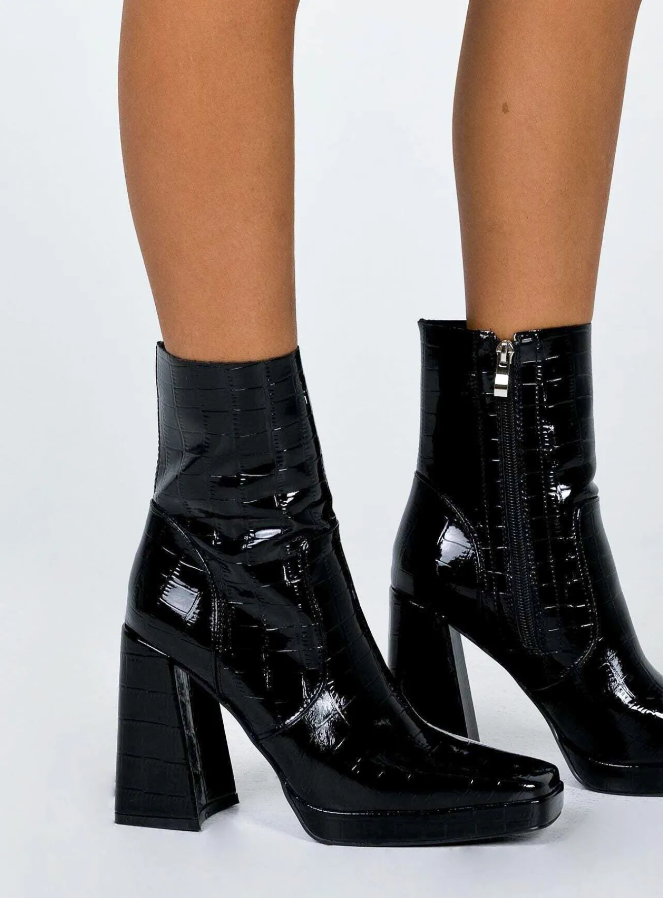 Princess Polly Jamie Croc Platform Boots Black Store