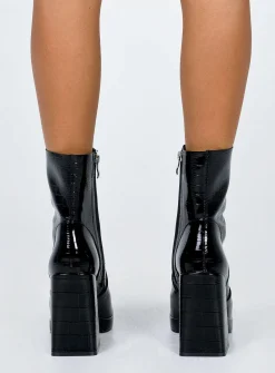 Princess Polly Jamie Croc Platform Boots Black Store