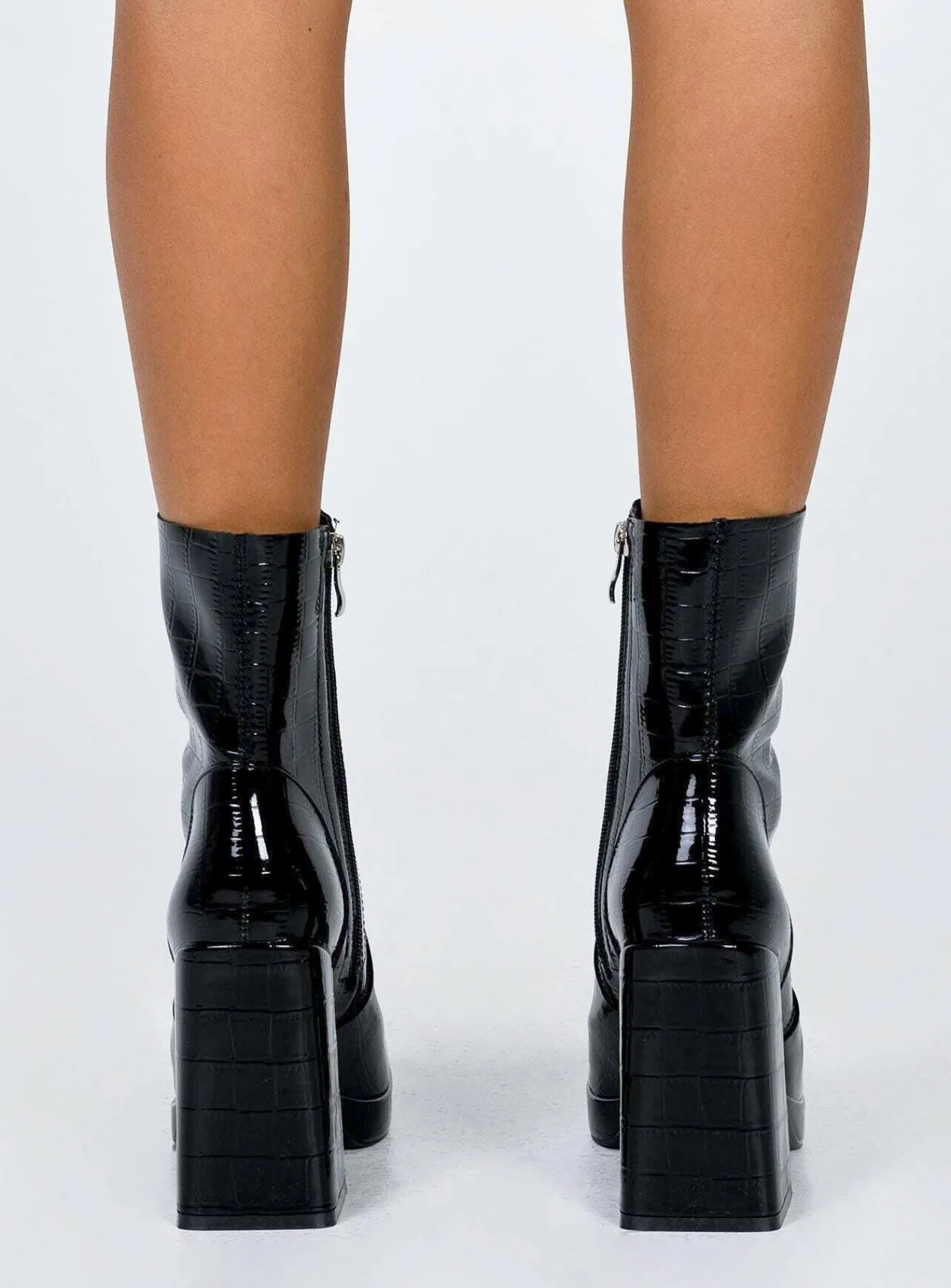 Princess Polly Jamie Croc Platform Boots Black Store