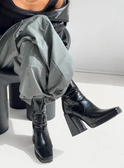 Princess Polly Jamie Croc Platform Boots Black Store