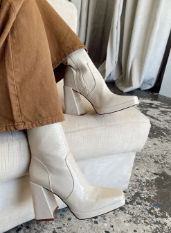 Princess Polly Jamie Croc Platform Boots  Cream Discount