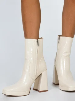 Princess Polly Jamie Croc Platform Boots  Cream Discount