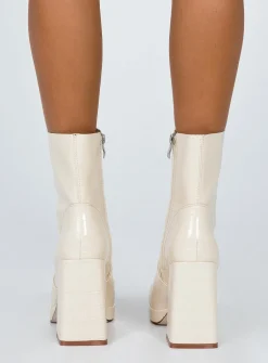 Princess Polly Jamie Croc Platform Boots  Cream Discount