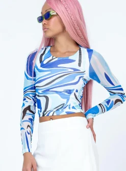 Princess Polly Jayce Long Sleeve Top  Blue Cheap