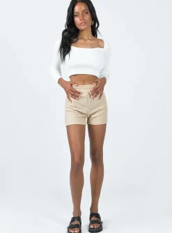 Princess Polly Jaynee Knit Shorts Beige Store