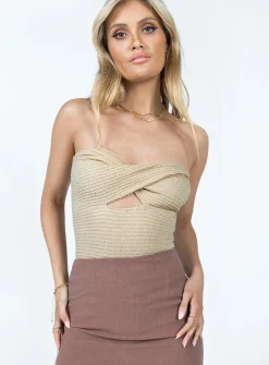 Princess Polly Jaynee Strapless Bodysuit  Beige Cheap