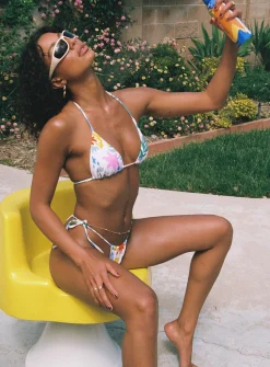 Princess Polly Jenner Tie Side Ruched Bikini Bottoms  White Multi Flash Sale