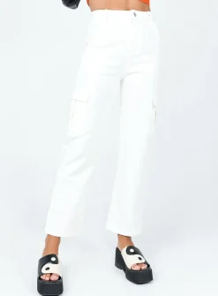 Princess Polly Jeremiah Cargo Jeans  White Cheap