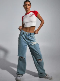 Princess Polly Jgr &Amp; Stn All Star Baby Tee Vintage  White / Red Best Sale
