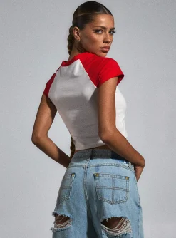 Princess Polly Jgr &Amp; Stn All Star Baby Tee Vintage  White / Red Best Sale