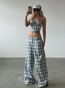 Princess Polly Jgr &Amp; Stn Cami Plaid Trouser  Blue Check Discount