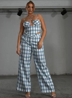 Princess Polly Jgr &Amp; Stn Cami Plaid Trouser Blue Check Discount
