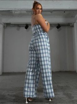 Princess Polly Jgr &Amp; Stn Cami Plaid Trouser Blue Check Discount