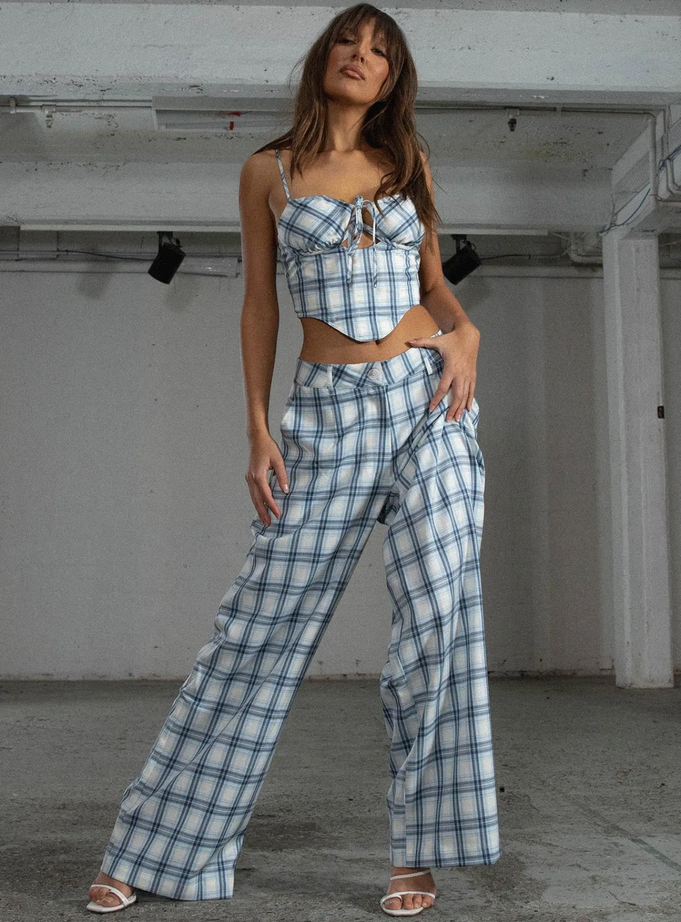 Princess Polly Jgr &Amp; Stn Cami Plaid Trouser Blue Check Discount