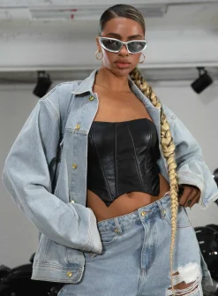 Princess Polly Jgr &Amp; Stn Coyote Denim Jacket  Vintage Indigo Best
