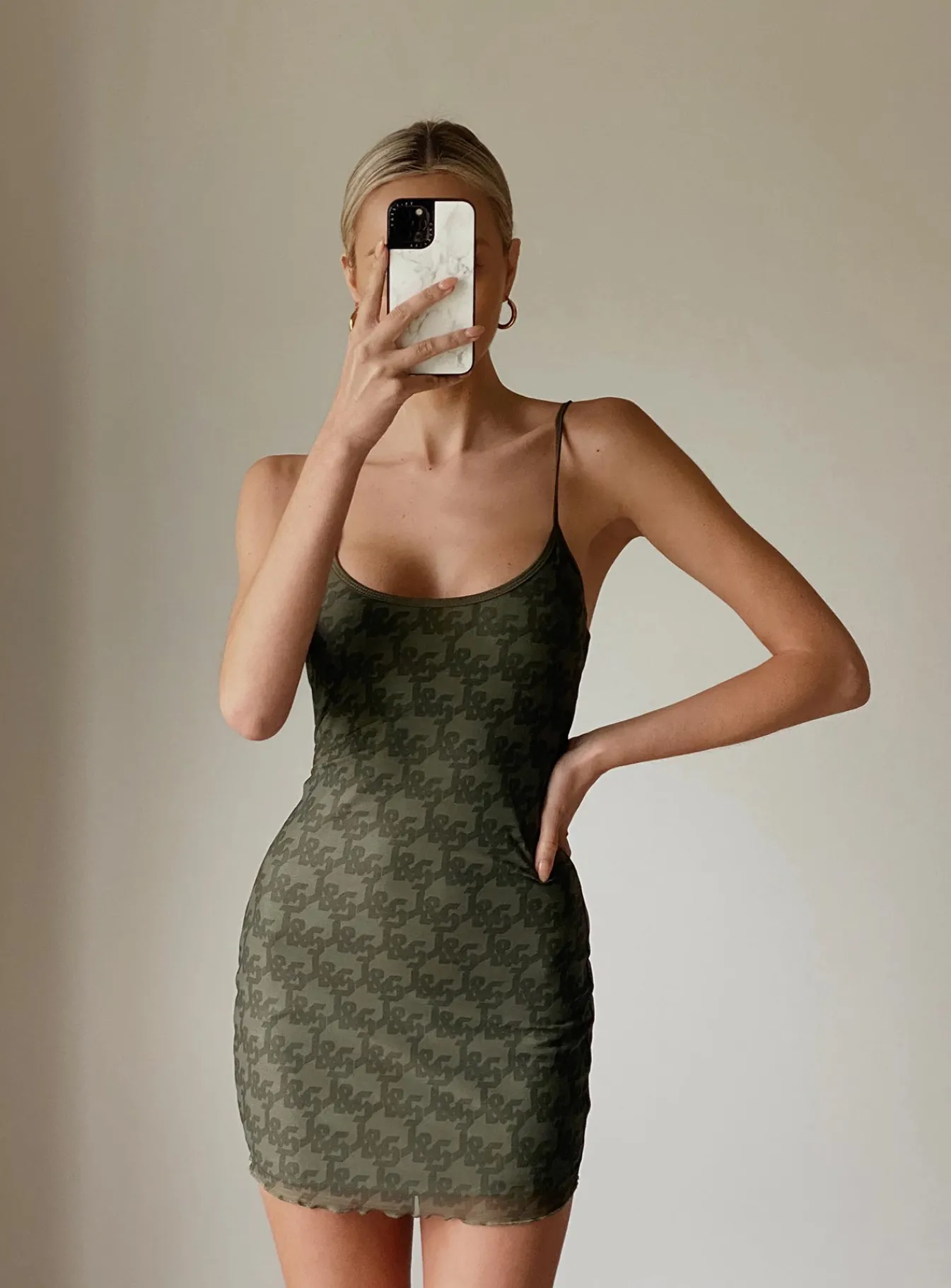 Princess Polly Jgr &Amp; Stn Demi Mini Dress Khaki Monogram Green Discount