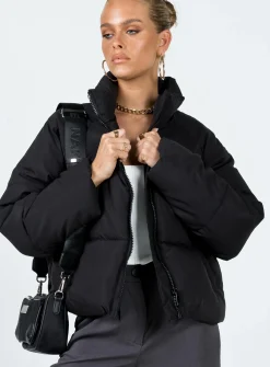 Princess Polly Jill Puffer Jacket  Black Hot