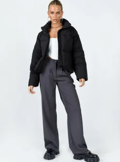 Princess Polly Jill Puffer Jacket  Black Hot