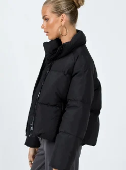 Princess Polly Jill Puffer Jacket  Black Hot