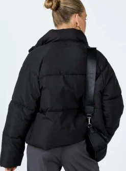 Princess Polly Jill Puffer Jacket  Black Hot