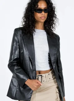 Princess Polly Jocelyn Faux Leather Blazer  Black Cheap
