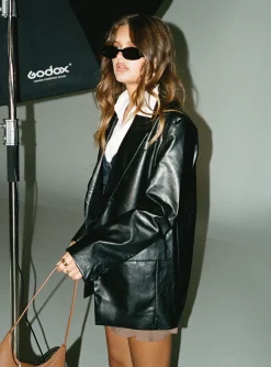 Princess Polly Jocelyn Faux Leather Blazer Black Cheap