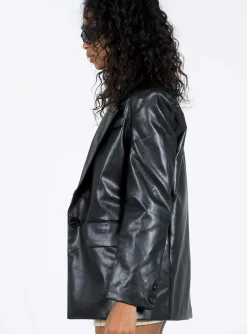 Princess Polly Jocelyn Faux Leather Blazer Black Cheap