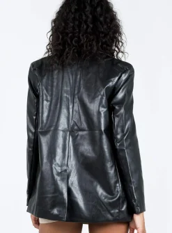 Princess Polly Jocelyn Faux Leather Blazer Black Cheap